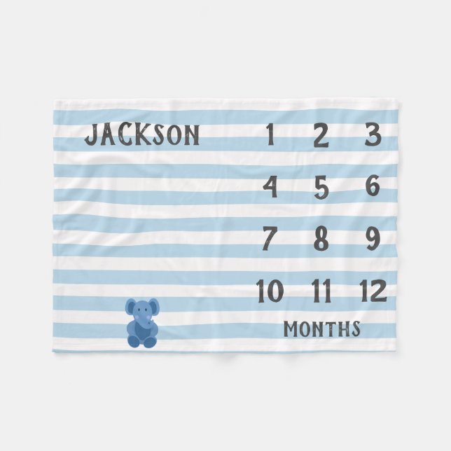 Modernes Blue Elephant Baby Milestone Blanket Fleecedecke (Vorderseite (Horizontal))
