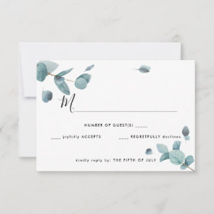 Modernes Blue Eucalyptus Wedding RSVP Karte
