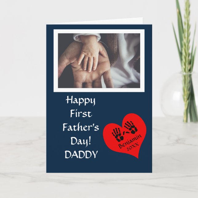 Modernes Blue First Vatertag Foto Feiertagskarte (Vorderseite)