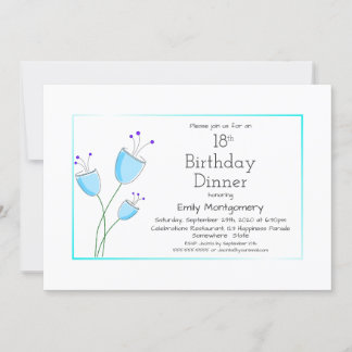 Modernes Blue Floral 18. Geburtstag Abendessen Par Einladung