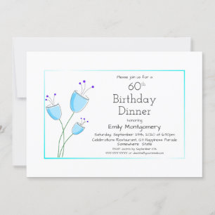 Modernes Blue Floral 60. Geburtstag Abendessen Par Einladung