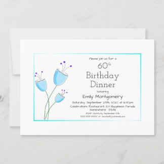Modernes Blue Floral 60. Geburtstag Abendessen Par Einladung
