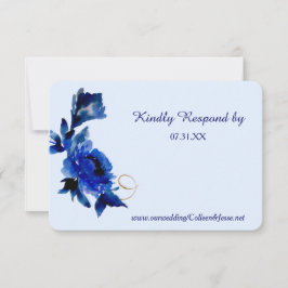 Modernes Blue Floral Gold Swirt Hochzeit RSVP
