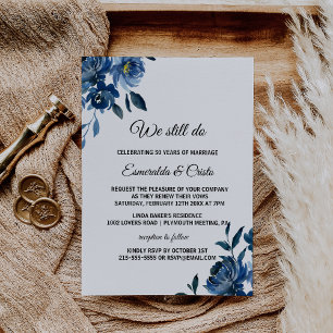 Modernes Blue Floral Vow Renewal Einladung