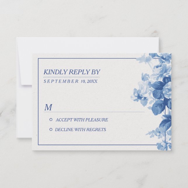 Modernes Blue Floral Watercolor Wedding RSVP Karte (Vorderseite)
