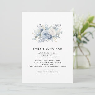 Modernes Blue Florals QR Code Wedding Abend Party Einladung