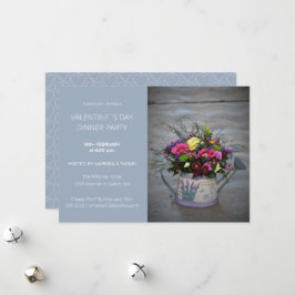 Modernes Blue Foto Dinner Party Script Foto Feiertagskarte