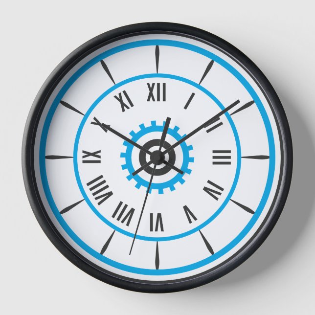 Modernes Blue Gear Roman Numerale Clock ⚙️ Uhr (Vorderseite)