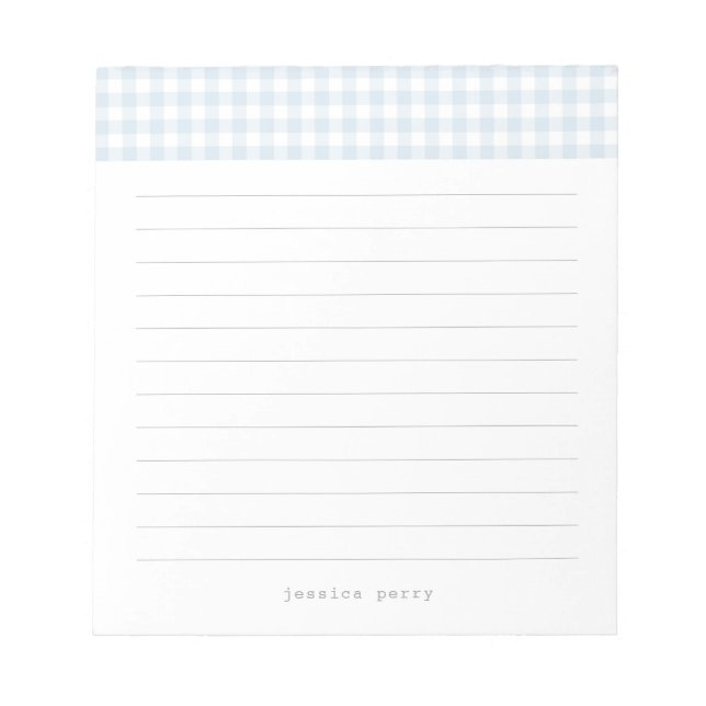 Modernes Blue Gingham Schreibmaschine Name Notepad Notizblock (Vorderseite)
