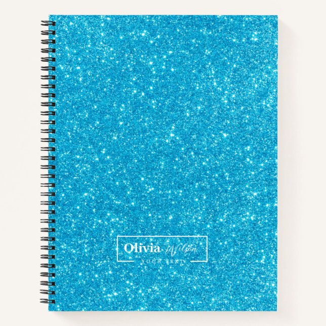 Modernes Blue Glitzer Individuelle Name Notebook Notizbuch (Vorderseite)