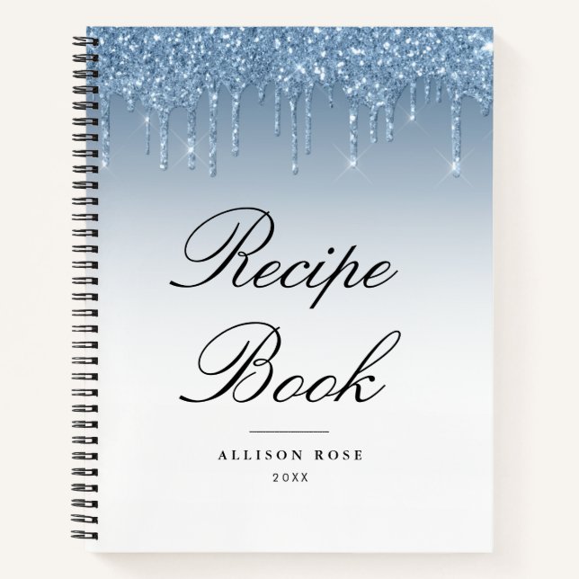 Modernes Blue Glitzer Rezept Buch (Vorderseite)