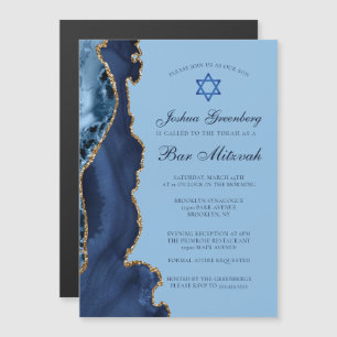 Modernes Blue Gold Agate Bar Mitzvah Party Magneteinladung