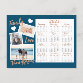 Modernes Blue & Gold New Year Calendar Foto Postkarte