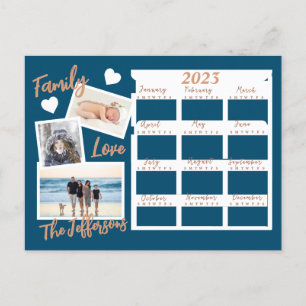 Modernes Blue & Gold New Year Calendar Foto Postkarte