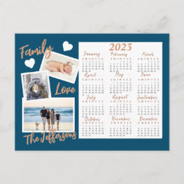Modernes Blue & Gold New Year Calendar Foto Postkarte