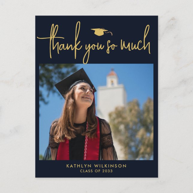 Modernes Blue Gold Script Minimalistisch Vielen Da Postkarte (Vorderseite)