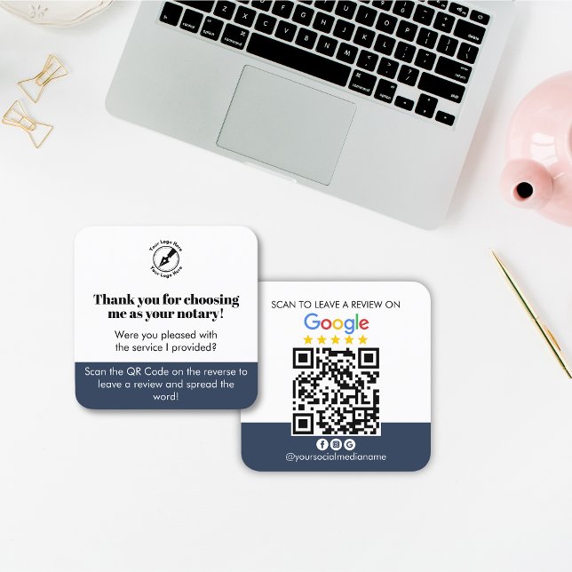 Modernes Blue Google Review QR Code Dank Notar Quadratische Visitenkarte (Von Creator hochgeladen)