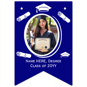 Modernes Blue Graduate Foto Graduation Cap, Diplom Wimpelkette