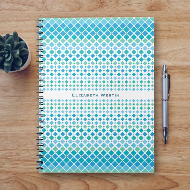 Modernes Blue Green Abstrakt Diamond-Notebook Notizblock (Von Creator hochgeladen)
