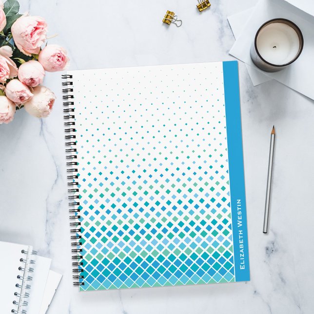 Modernes Blue Green Abstrakt Diamond-Notebook Notizbuch (Von Creator hochgeladen)