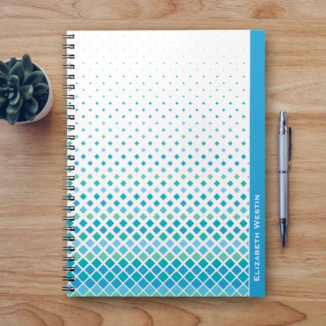 Modernes Blue Green Diamond Muster Notebook Journa Notizblock (Von Creator hochgeladen)