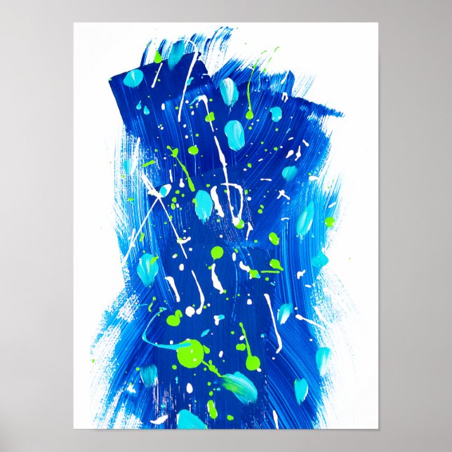 Modernes Blue Green Fun Abstrakte Malerei Poster (Vorne)