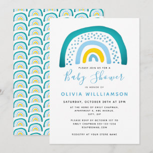 Modernes Blue Green Rainbow Baby Shower Baby Boy I Einladung
