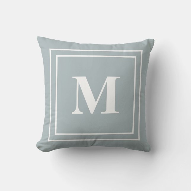 Modernes Blue Grey Monogram Kissen (Vorderseite)