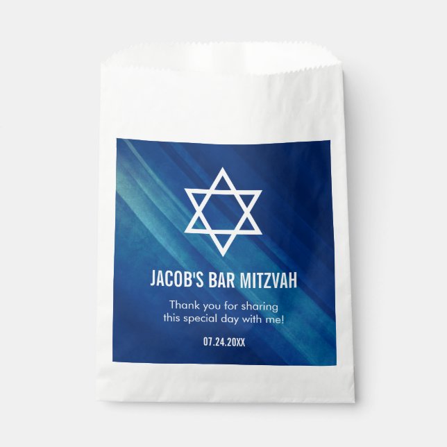 Modernes Blue Grunge Bar Mitzvah Personalisiert Geschenktütchen (Vorderseite)