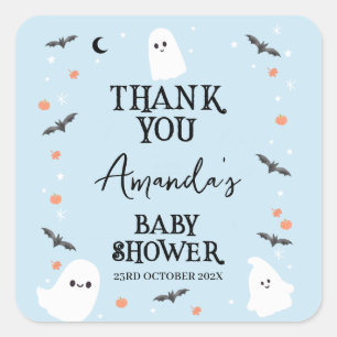 Modernes Blue Halloween Little Boo Baby Dusche Quadratischer Aufkleber