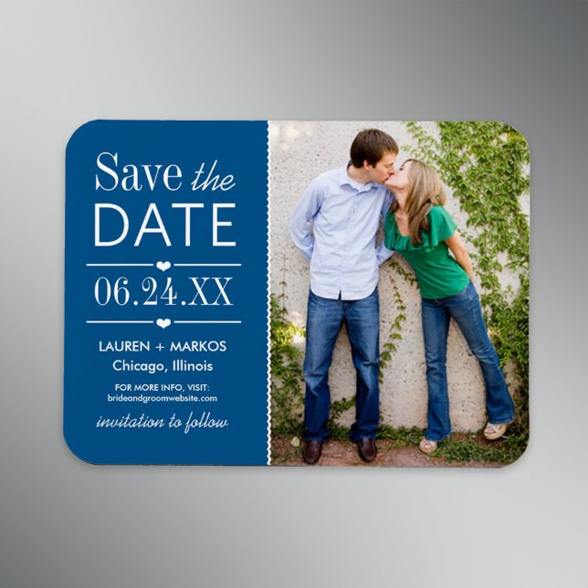 Modernes Blue Hearts Wedding Foto Save the Date Magnet (Von Creator hochgeladen)