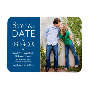 Modernes Blue Hearts Wedding Foto Save the Date Magnet