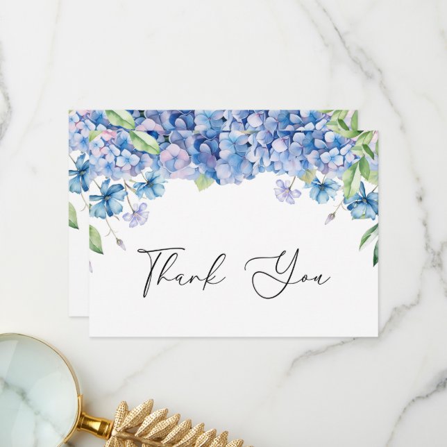 Modernes Blue Hydrangea Floral Brautparty Dankeskarte (Vorderseite/Rückseite Beispiel)