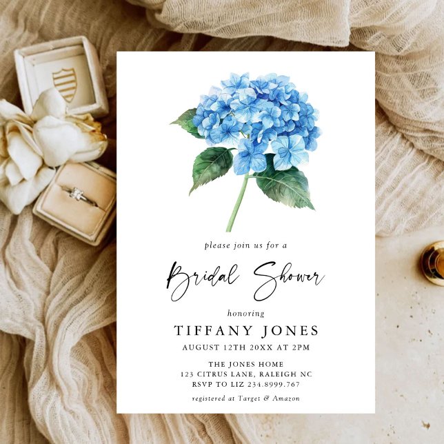 Modernes Blue Hydrangea Floral Brautparty Einladung (Von Creator hochgeladen)