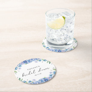 Modernes Blue Hydrangea Floral Brautparty Runder Pappuntersetzer