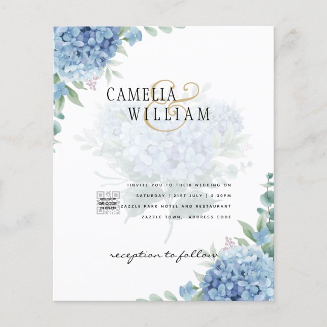 Modernes Blue Hydrangea FOTO Hochzeit Einladung Flyer (Vorne)