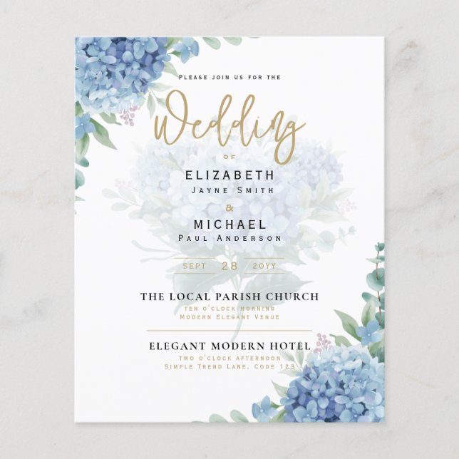 Modernes Blue Hydrangea FOTO Hochzeit Einladung Flyer (Vorne)