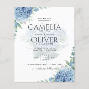 Modernes Blue Hydrangea FOTO Hochzeit Einladung Flyer