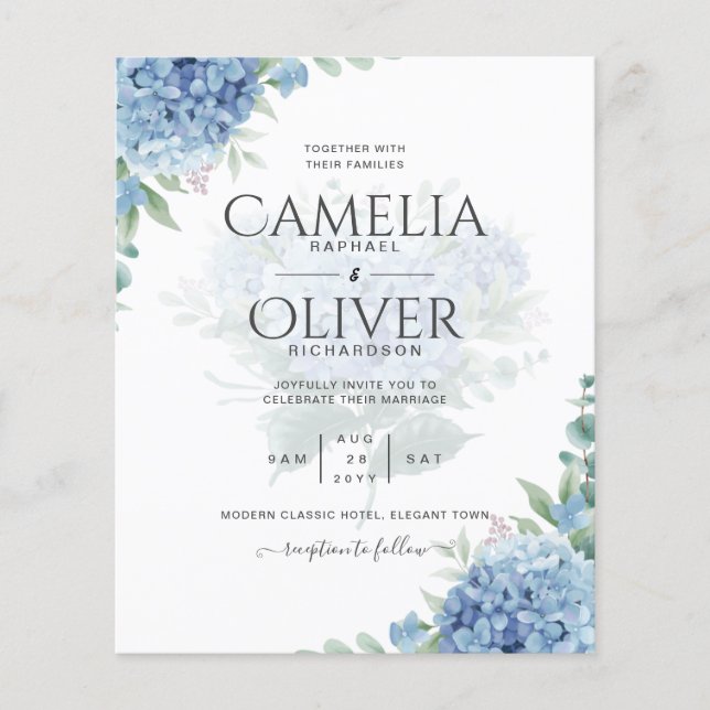 Modernes Blue Hydrangea FOTO Hochzeit Einladung Flyer (Vorne)