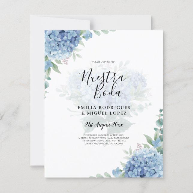 Modernes Blue Hydrangea Hochzeiteinladung QR Code (Vorderseite)