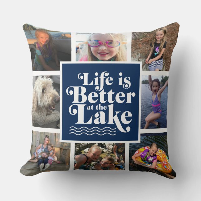 Modernes Blue Lake Life Family Foto Pillow Kissen (Vorderseite)