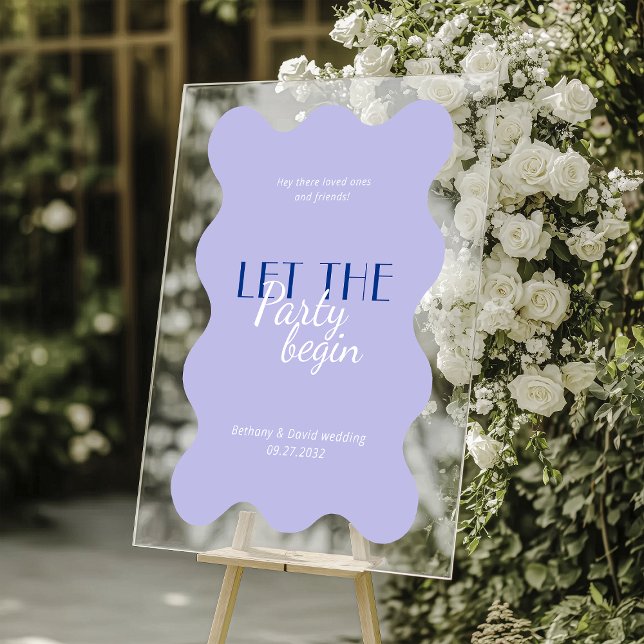 Modernes Blue Lavender Wave Frame Wedding Party-Ze Acrylschild (Von Creator hochgeladen)