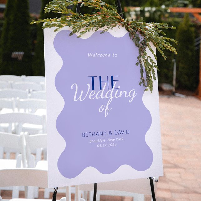 Modernes Blue Lavender Wave Wedding Begrüßungszeic Poster (Von Creator hochgeladen)