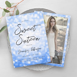 Modernes Blue Lights Foto Sweet 16 Party Einladung