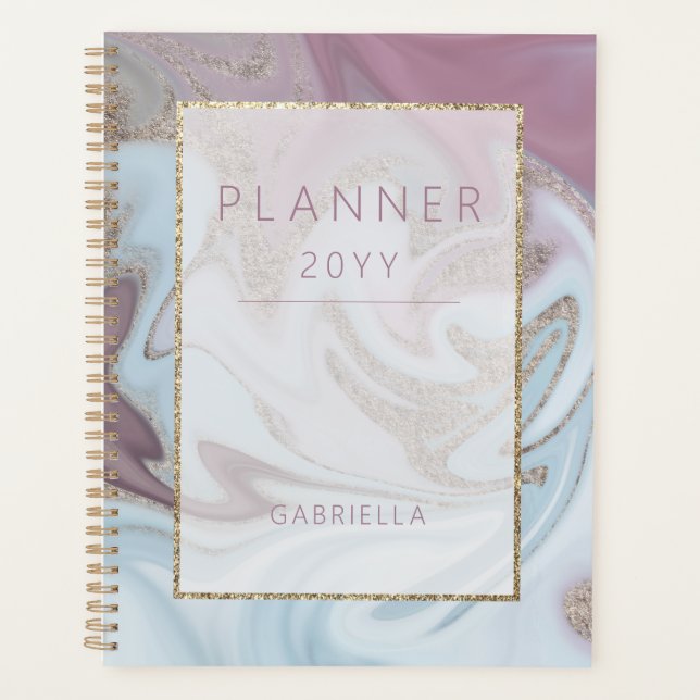 Modernes Blue Lila & Gold Abstrakt Planer (Vorderseite)