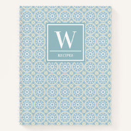 Modernes Blue Medallion Monogram Kitchen Rezept Notizbuch