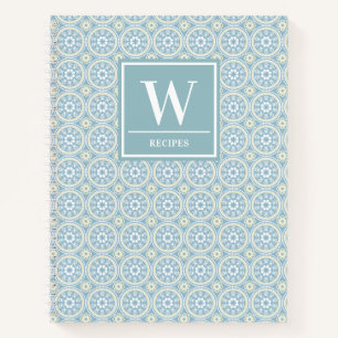 Modernes Blue Medallion Monogram Kitchen Rezept Notizbuch