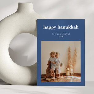 Modernes Blue Minimalistisch Hanukkah Family Foto Feiertagskarte
