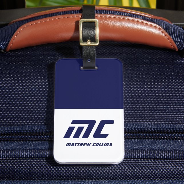 Modernes Blue Mit Monogramm Name Fett Simplistic Gepäckanhänger (Vorderseite Insitu 2)