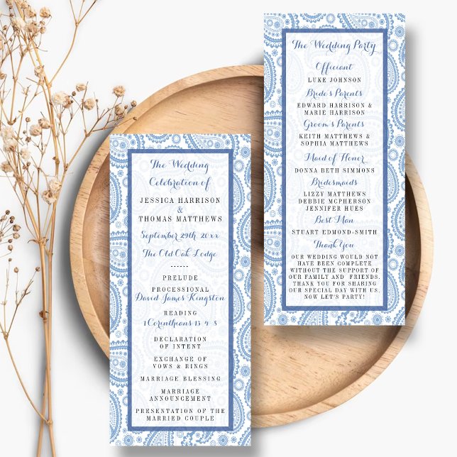 Modernes Blue Paisley Wedding Programm (Von Creator hochgeladen)